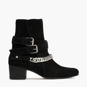 AMIRI Chain-embellished buckled suede ankle boots